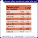 ارزش غذایی کپسول زینک پلاس و ب کمپلکس یوروویتال 40 عددی