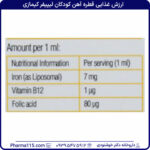 ارزش غذایی قطره آهن کودکان لیپیفر کیمازی 30 میلی لیتر